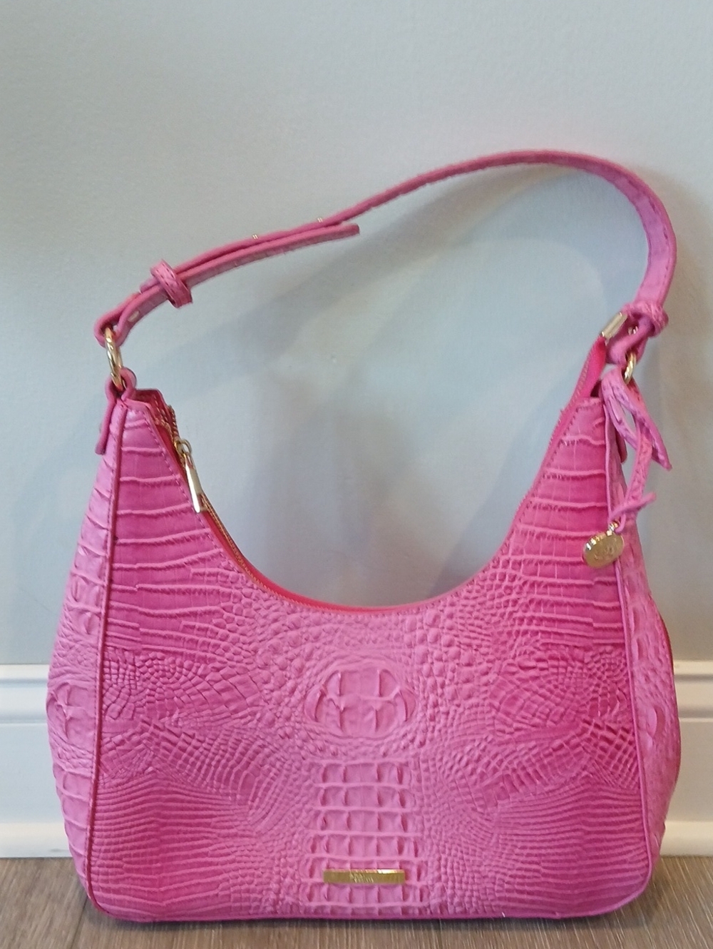 Pink Croc-Embossed Shoulder Bag - Women